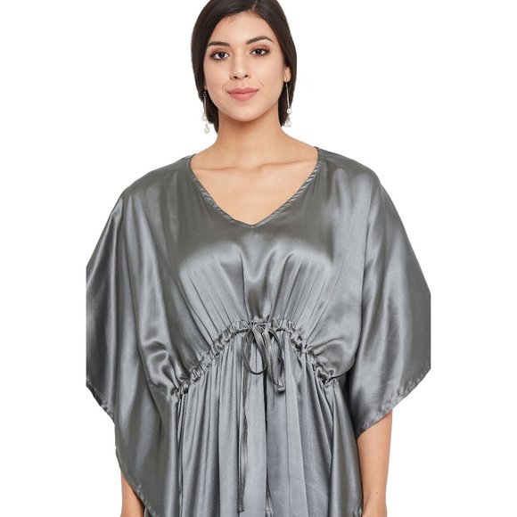 Womens Gray Night Dress with Sleeve Comfortable Silky Soft Kaftan Ladies Nighty - Picture 6 of 7